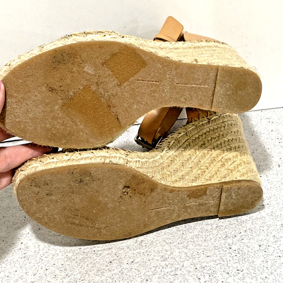 Dolce Vita Espadrille Wedge Platform High Heel Sandals Strappy Tan Calf Hair 10M - Picture 8 of 9
